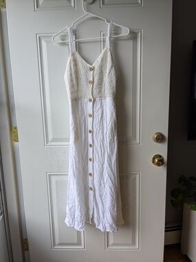 White Knit-Top Button-Front Summer Dress